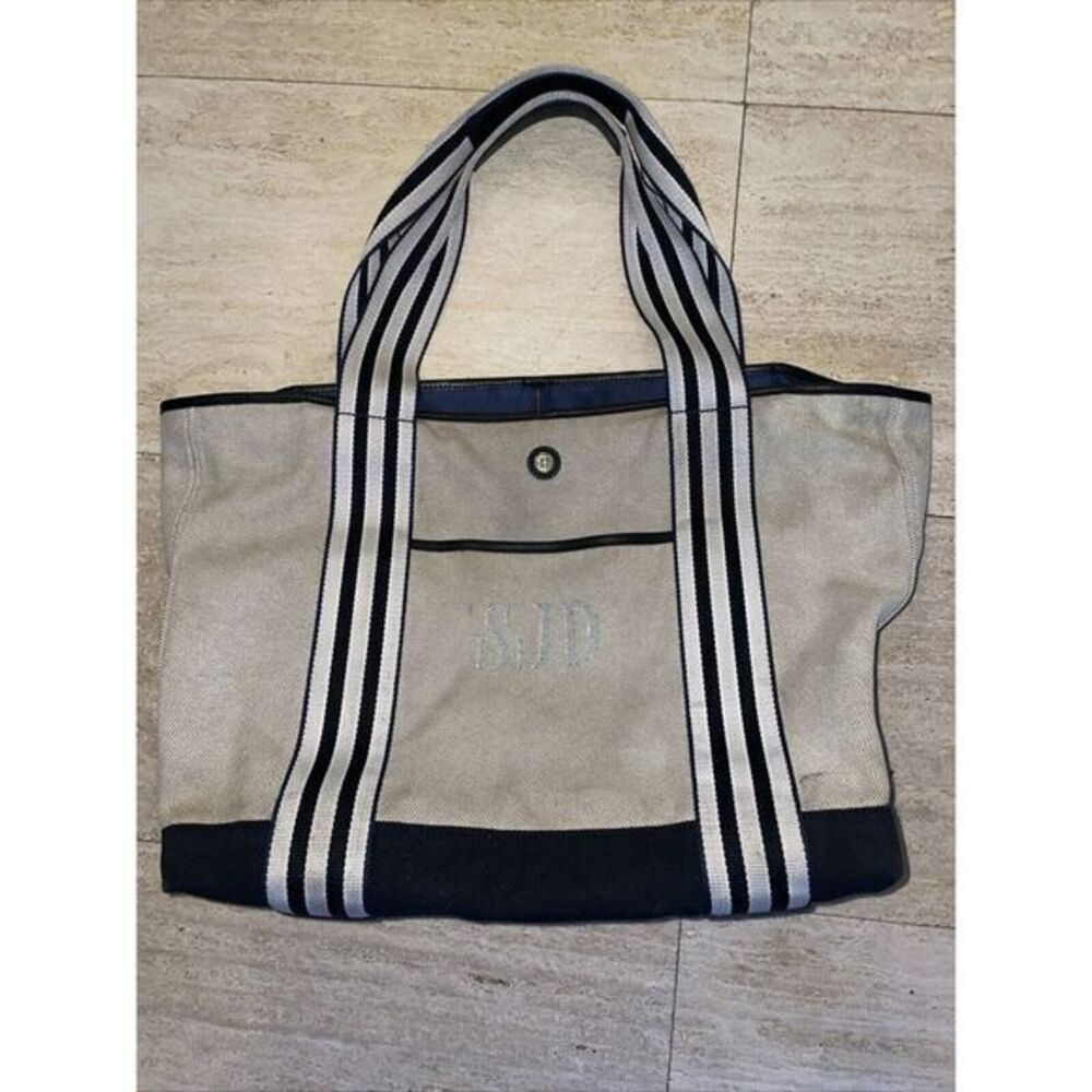 Paravel Large Domino Black Beige Cabana Tote Bag 20x14x7" Monogrammed "SJD"